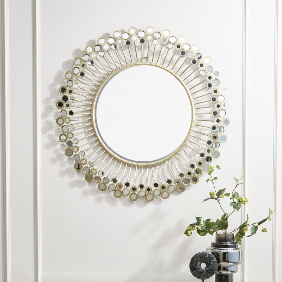 Orsina Cissell Gold Wall Mirror – Sculptural Mirrored Disc Detail