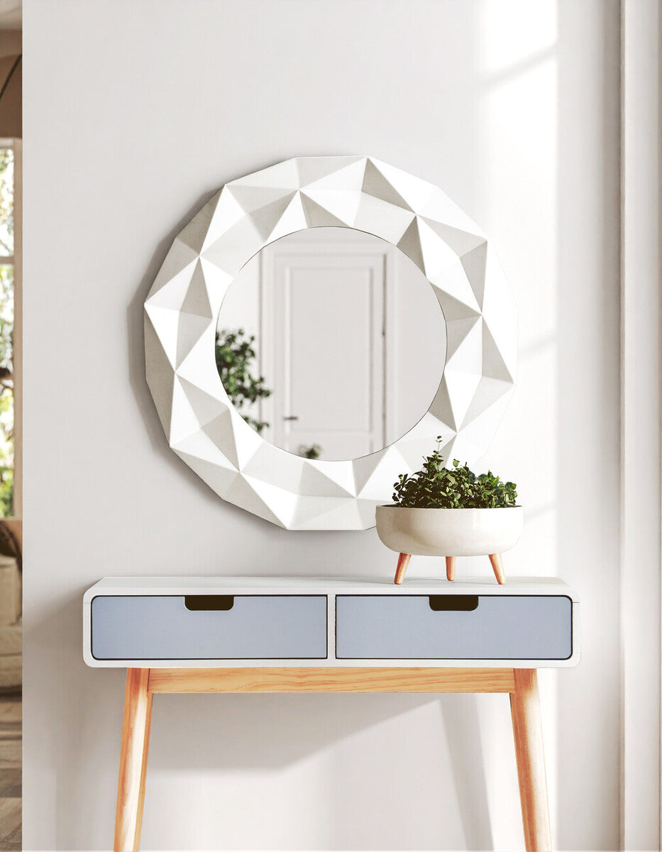 Orsina Stockholm Round Wall Mirror – White High Gloss Polyresin