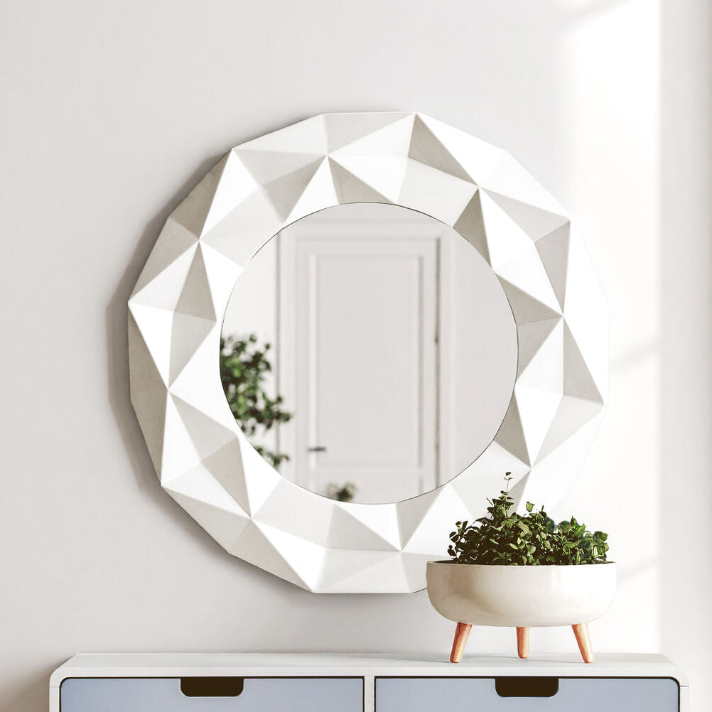 Orsina Stockholm Round Wall Mirror – White High Gloss Polyresin