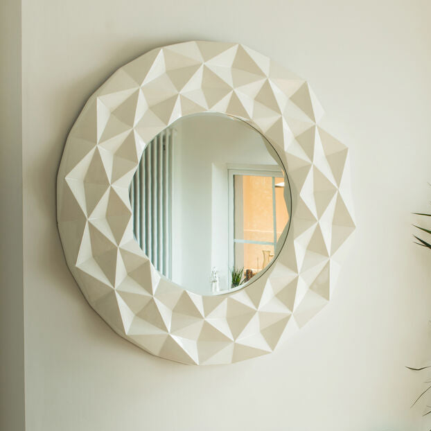 Orsina Stockholm Round Wall Mirror – White High Gloss 3D Sculpted Design