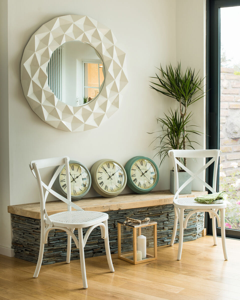 Orsina Stockholm Round Wall Mirror – White High Gloss 3D Sculpted Design