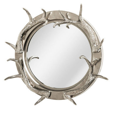Orsina Stag Antler Wall Mirror | Steel and Nickel Finish Round Mirror