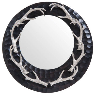 Orsina Stag Antler Wall Mirror – Brown and Nickel Finish Steel