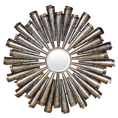 Orsina Tribeca Silver Sunburst Wall Mirror – Distressed Iron Frame