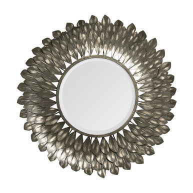 Orsina Tribeca Round Wall Mirror – Distressed Grey Iron Leaf Design
