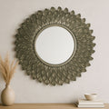 Orsina Tribeca Round Wall Mirror – Distressed Grey Iron Leaf Design