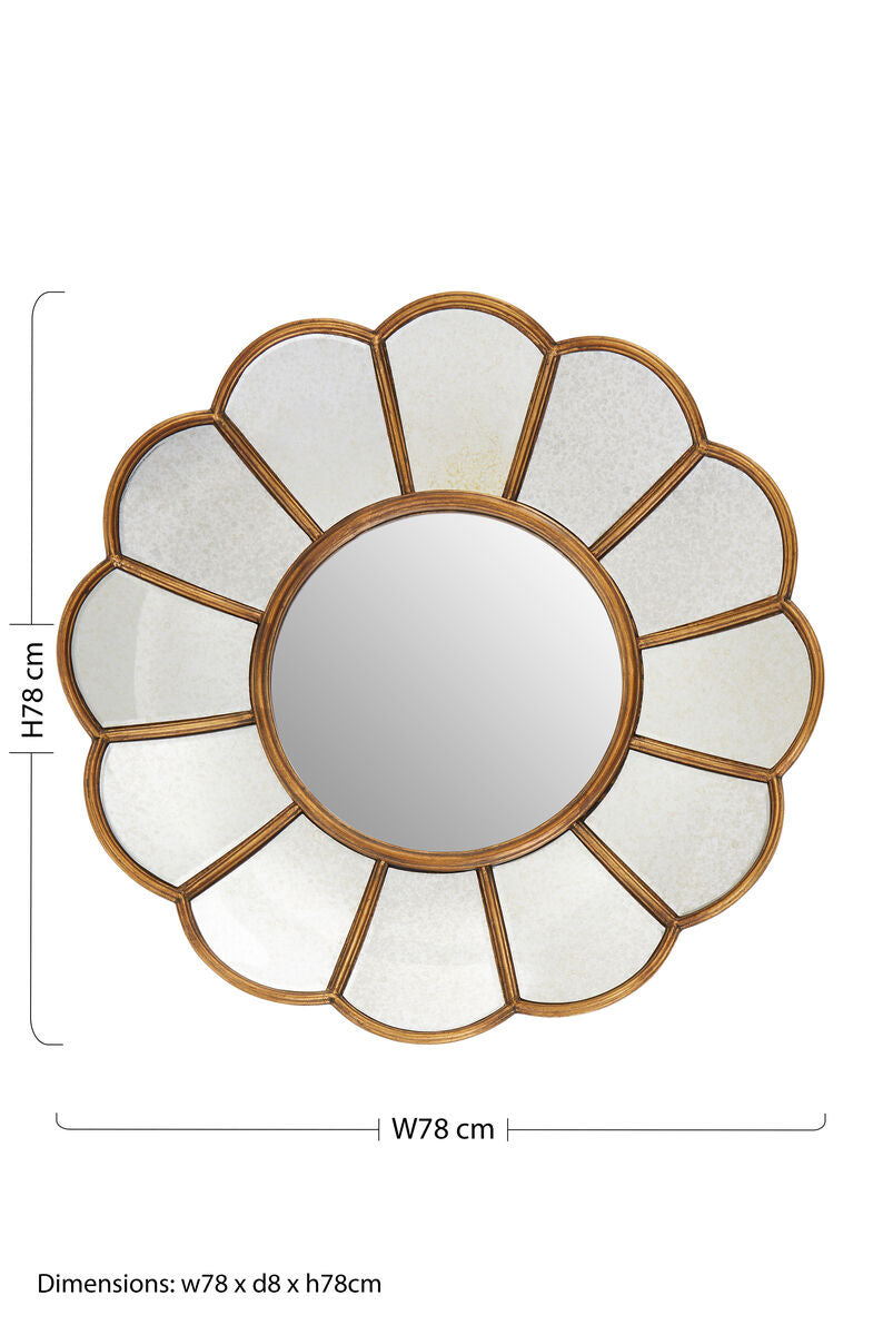 Orsina Verona Floral Wall Mirror – Gold Scalloped Metal Decorative Mirror