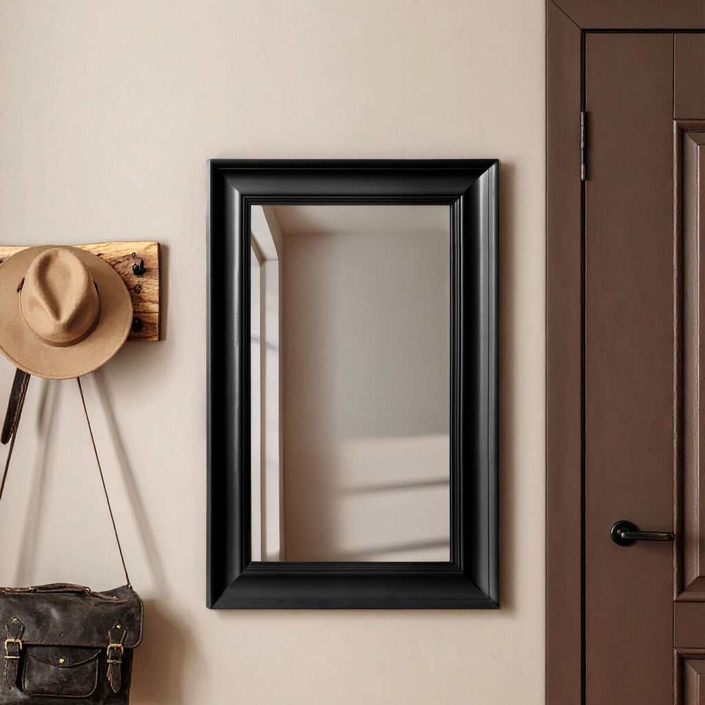 Orsina Urban Matte Black Rectangular Wall Mirror – Natural Fir Wood