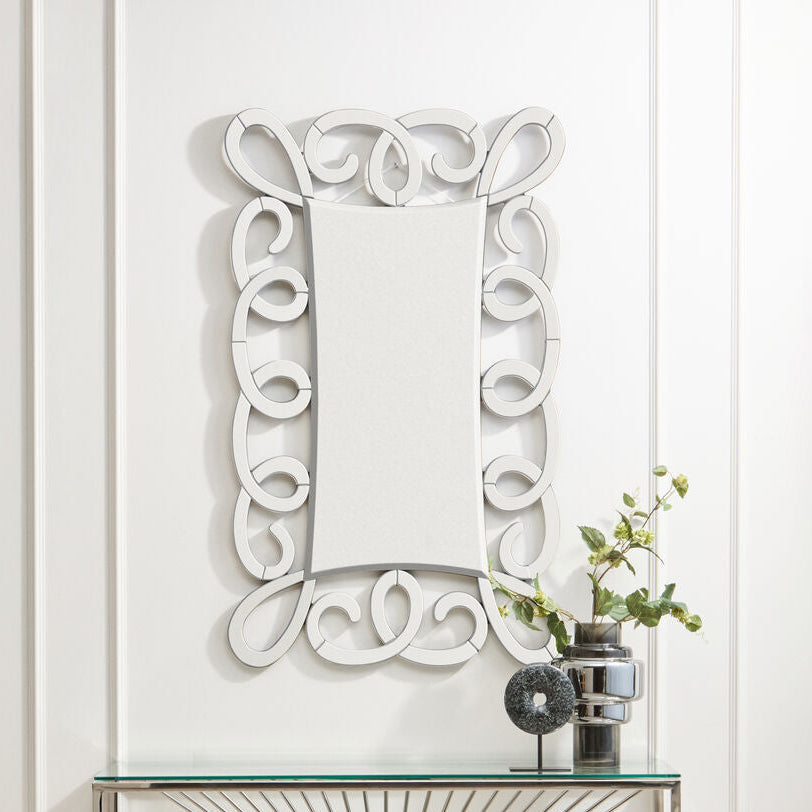 Orsina Vivienne Wall Mirror – Black and Silver Scroll Design