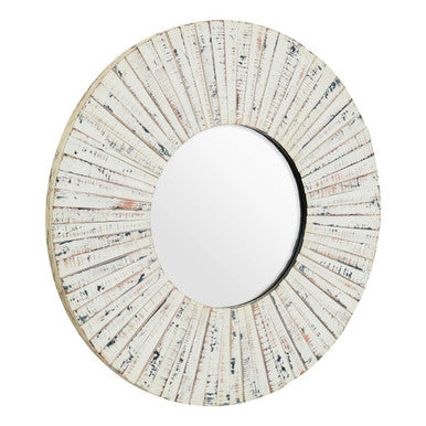 Orsina Driftwood White Wash Round Wall Mirror – Coastal Beach Decor