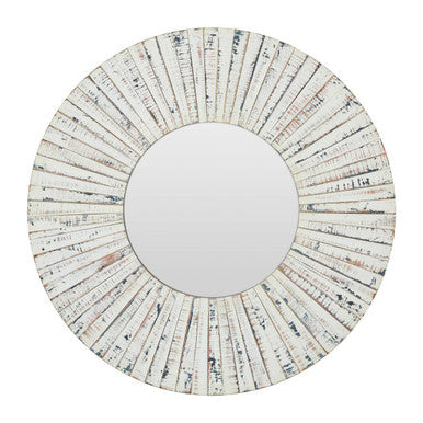 Orsina Driftwood White Wash Round Wall Mirror – Coastal Beach Decor