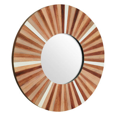 Orsina Barn Natural Wood Sunburst Wall Mirror – Rustic Boho Decor
