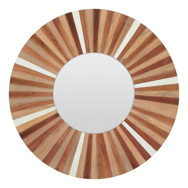 Orsina Barn Natural Wood Sunburst Wall Mirror – Rustic Boho Decor