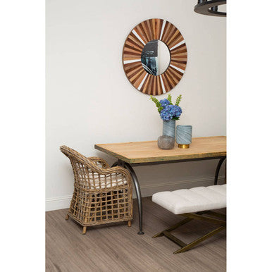 Orsina Barn Natural Wood Sunburst Wall Mirror – Rustic Boho Decor