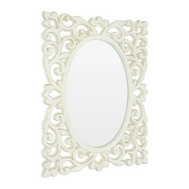 Orsina Stansie Wall Mirror – White Rococo Oval Mirror for Home Decor