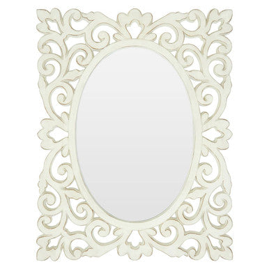 Orsina Stansie Wall Mirror – White Rococo Oval Mirror for Home Decor