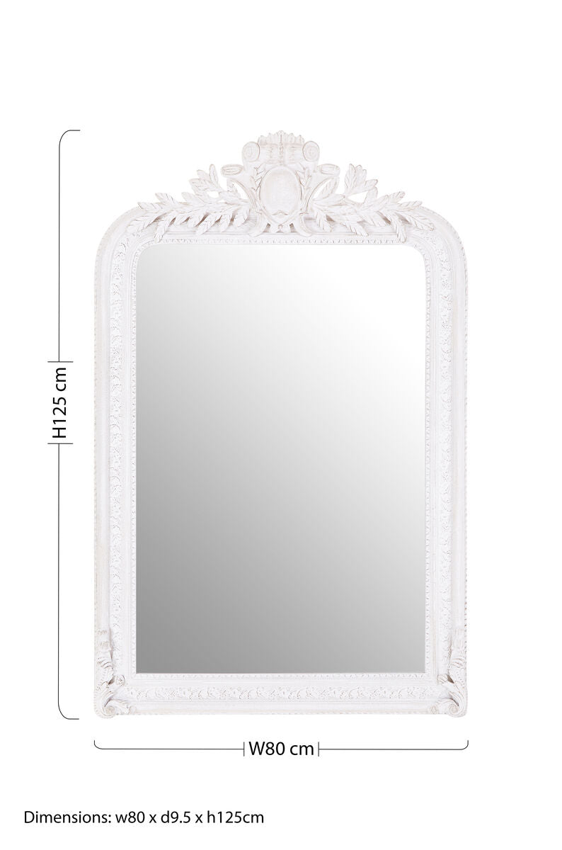 Orsina Gloria Stone Grey Wall Mirror – Ornate Floral Crest Design