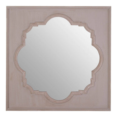 Orsina Gladys Fossil Grey Wall Mirror – Wooden Quatrefoil Design