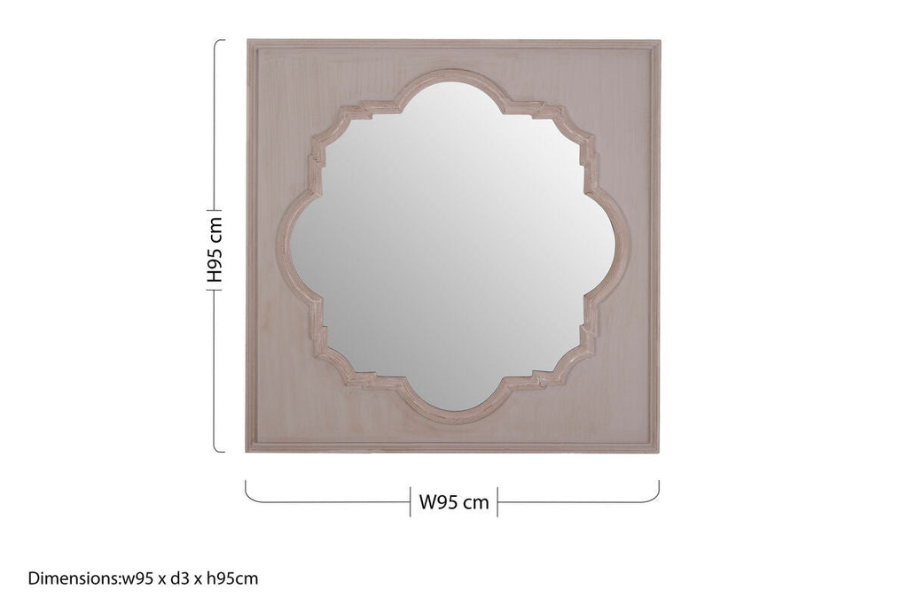 Orsina Gladys Fossil Grey Wall Mirror – Wooden Quatrefoil Design