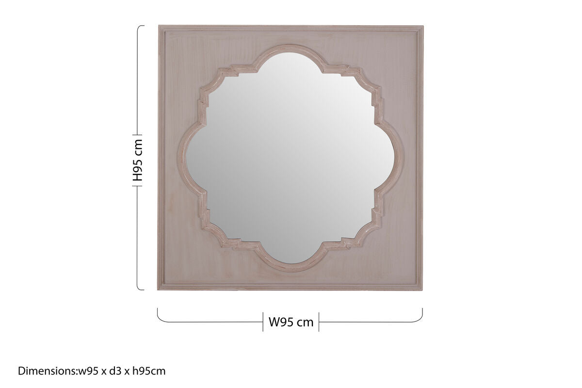 Orsina Gladys Fossil Grey Wall Mirror – Wooden Quatrefoil Design