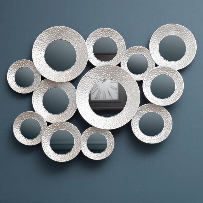 Orsina Marcia Round Wall Mirror – Hammered Silver Textured Frame