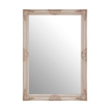 Orsina Arris Antonio White Wall Mirror – Rectangular Floral Carved Frame