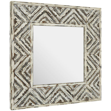 Orsina Lombok Square Wall Mirror – Distressed White Geometric Wood