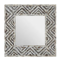 Orsina Lombok Square Wall Mirror – Distressed White Geometric Wood