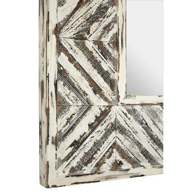 Orsina Lombok Square Wall Mirror – Distressed White Geometric Wood