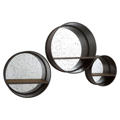Orsina Trinity Round Wall Mirrors with Wood Shelves - Set of 3