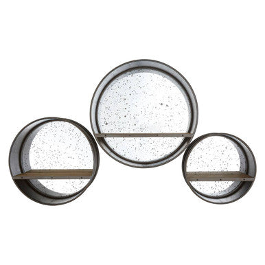 Orsina Trinity Round Wall Mirrors with Wood Shelves - Set of 3