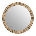 Orsina Rova Round Wall Mirror – Modern Black and Gold Wood Grain Accent
