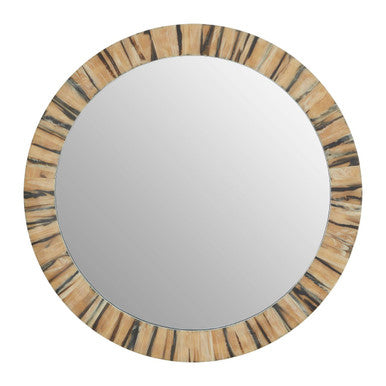 Orsina Rova Round Wall Mirror – Modern Black and Gold Wood Grain Accent