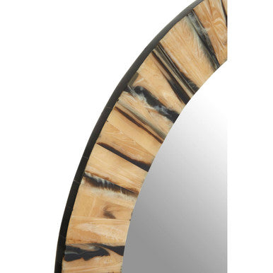 Orsina Rova Round Wall Mirror – Modern Black and Gold Wood Grain Accent