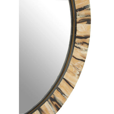 Orsina Rova Round Wall Mirror – Modern Black and Gold Wood Grain Accent