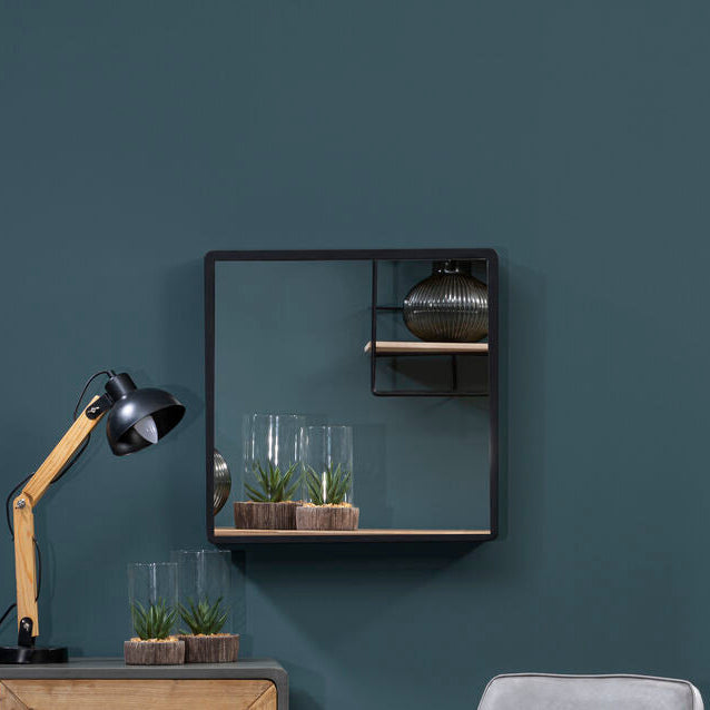 Orsina Trosa Medium Black Square Wall Mirror with Gold Inner Edge