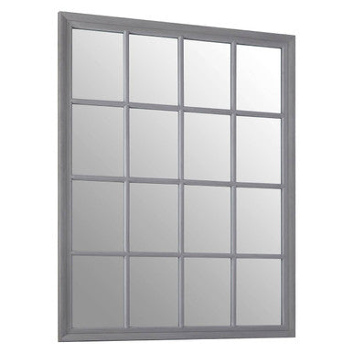 Orsina Hawthorne Antique Grey Wooden Grid Wall Mirror – 16 Panel