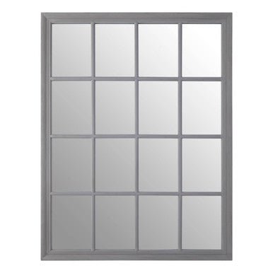 Orsina Hawthorne Antique Grey Wooden Grid Wall Mirror – 16 Panel