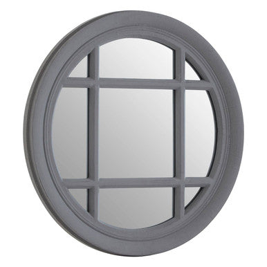 Hawthorne Round Wall Mirror by Orsina – Antique Grey Panel Effect