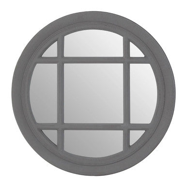 Hawthorne Round Wall Mirror by Orsina – Antique Grey Panel Effect