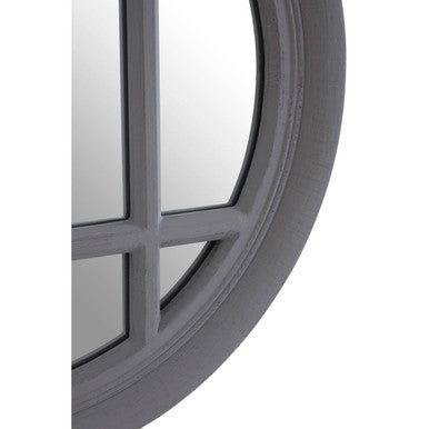 Hawthorne Round Wall Mirror by Orsina – Antique Grey Panel Effect