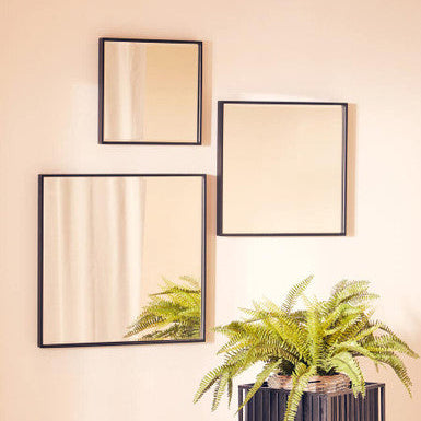 Orsina Matt Black Small Square Wall Mirror – Bevelled Glass Design
