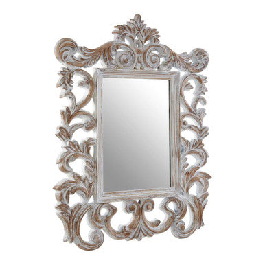 Orsina Caracci Fleur-De-Lis Wall Mirror – Antique Grey Carved Wood