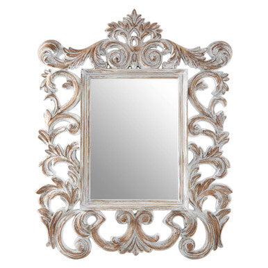Orsina Caracci Fleur-De-Lis Wall Mirror – Antique Grey Carved Wood