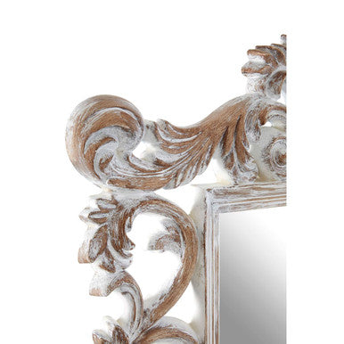 Orsina Caracci Fleur-De-Lis Wall Mirror – Antique Grey Carved Wood