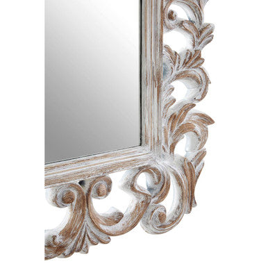 Orsina Caracci Fleur-De-Lis Wall Mirror – Antique Grey Carved Wood