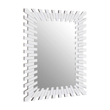 Orsina Puzzle Sunburst Wall Mirror – Rectangular Silver Glam Decor