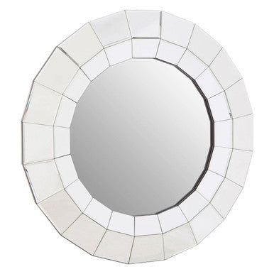Orsina Puzzle Round Wall Mirror – Bevelled Sunburst Silver Design