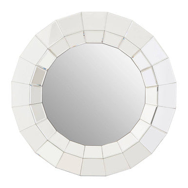 Orsina Puzzle Round Wall Mirror – Bevelled Sunburst Silver Design