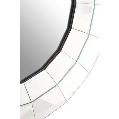 Orsina Puzzle Round Wall Mirror – Bevelled Sunburst Silver Design